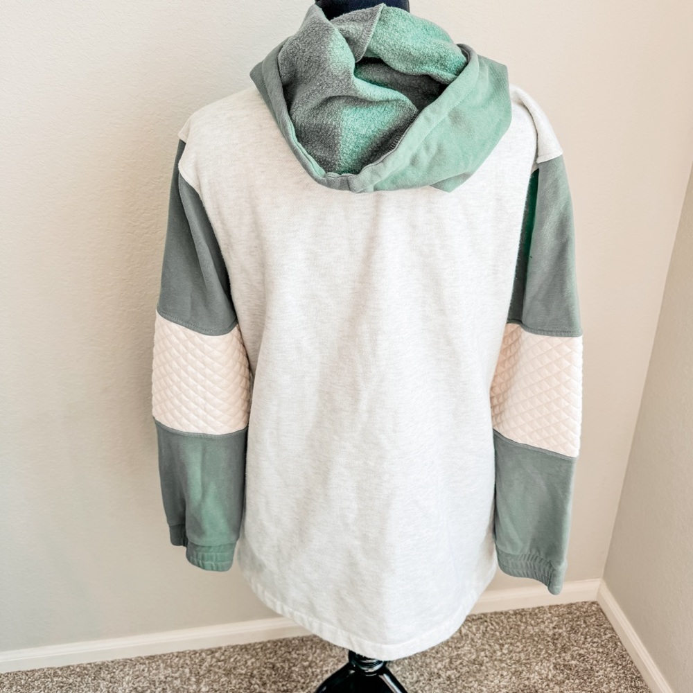 Hem & Thread | Quilted Sleeve Zip-up Hoodie in Sage - Picture 6 of 10